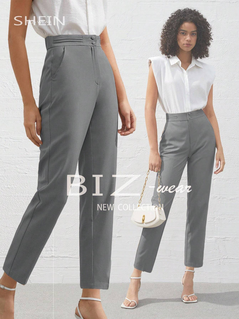 BIZwear Pantalones unicolor de cintura alta con corte ajustado para mujer, ideales para uso diario y el trabajo