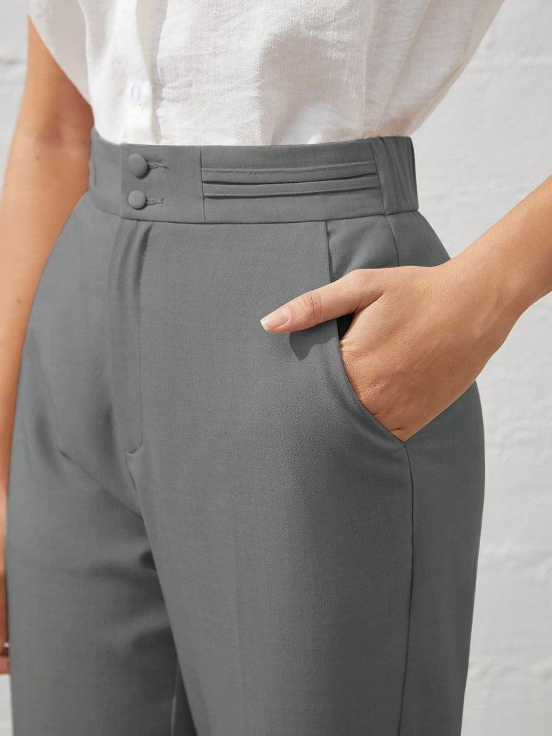 Bizwear pantalones unicolor de cintura alta con corte ajustado para mujer, ideales para uso diario y el trabajo