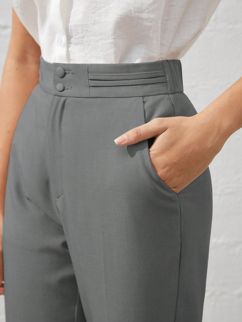 BIZwear Pantalones unicolor de cintura alta con corte ajustado para mujer, ideales para uso diario y el trabajo