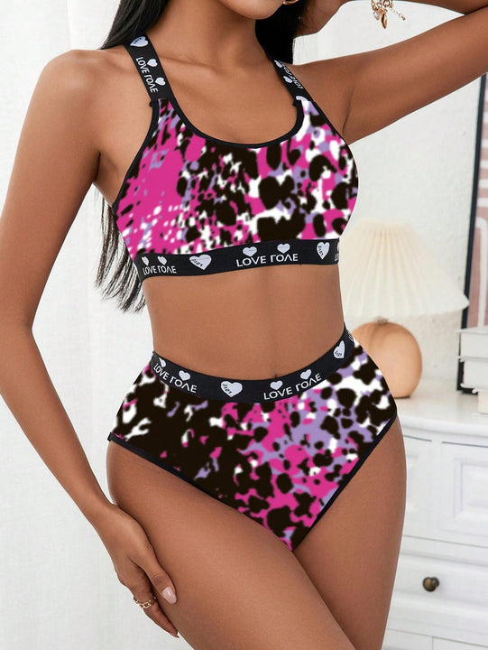 Conjunto de Brasier deportivo de yoga de tirantes con letras multicolores y ultrafino para mujeres, sin ataduras