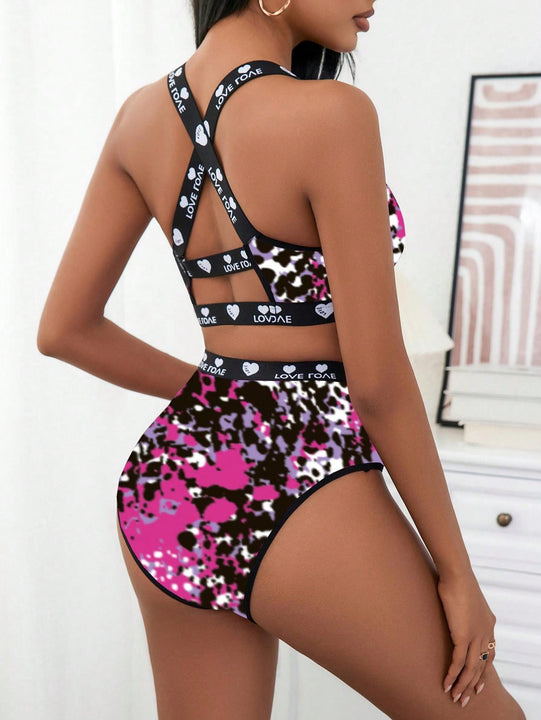 Conjunto de Brasier deportivo de yoga de tirantes con letras multicolores y ultrafino para mujeres, sin ataduras