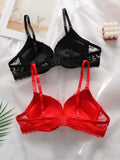 2 piezas de sujetadores con aros de encaje floral rojo/albaricoque con efecto push-up para mujer, ropa interior femenina con cierre trasero para busto/pecho pequeno, lenceria sexy y de unicolor para pechos pequenos, sosten de apoyo con tirantes