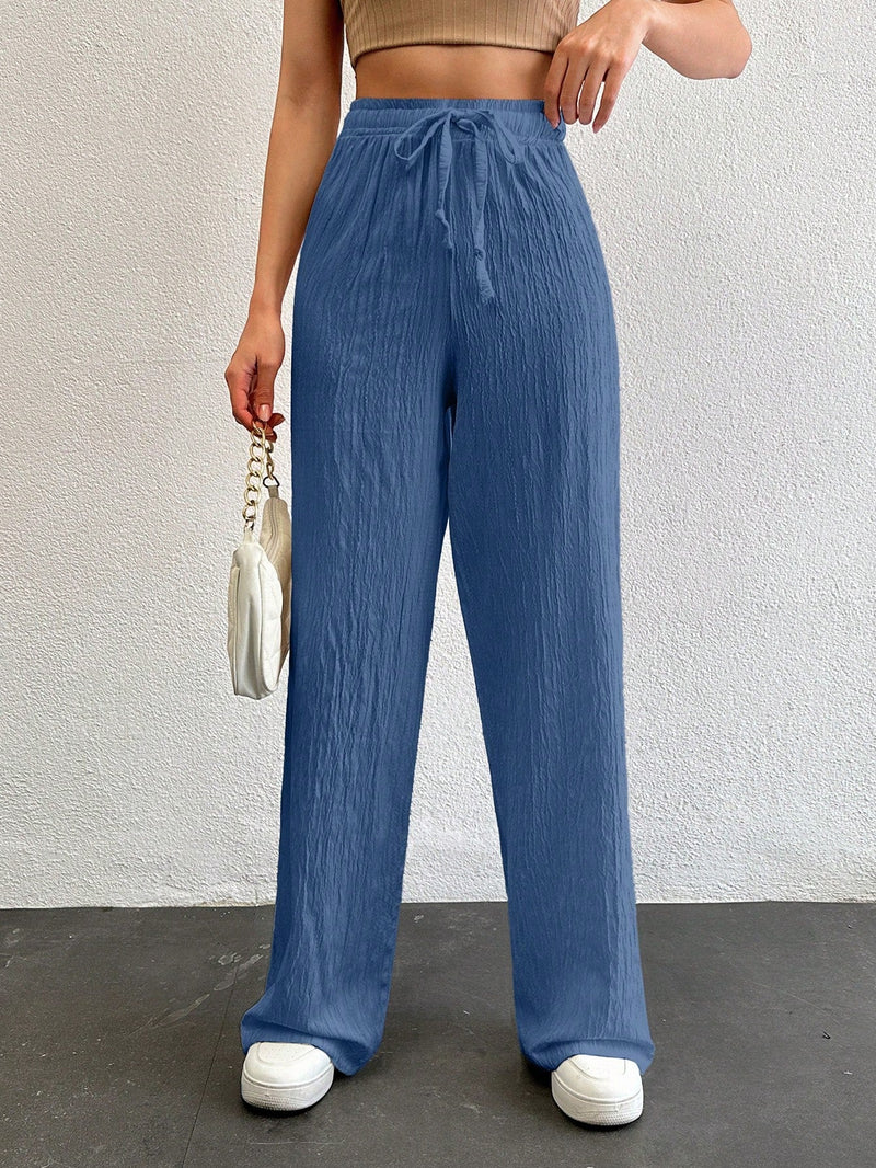 Tall pantalones largos de unicolor con cintura larga y cordon para mujeres altas