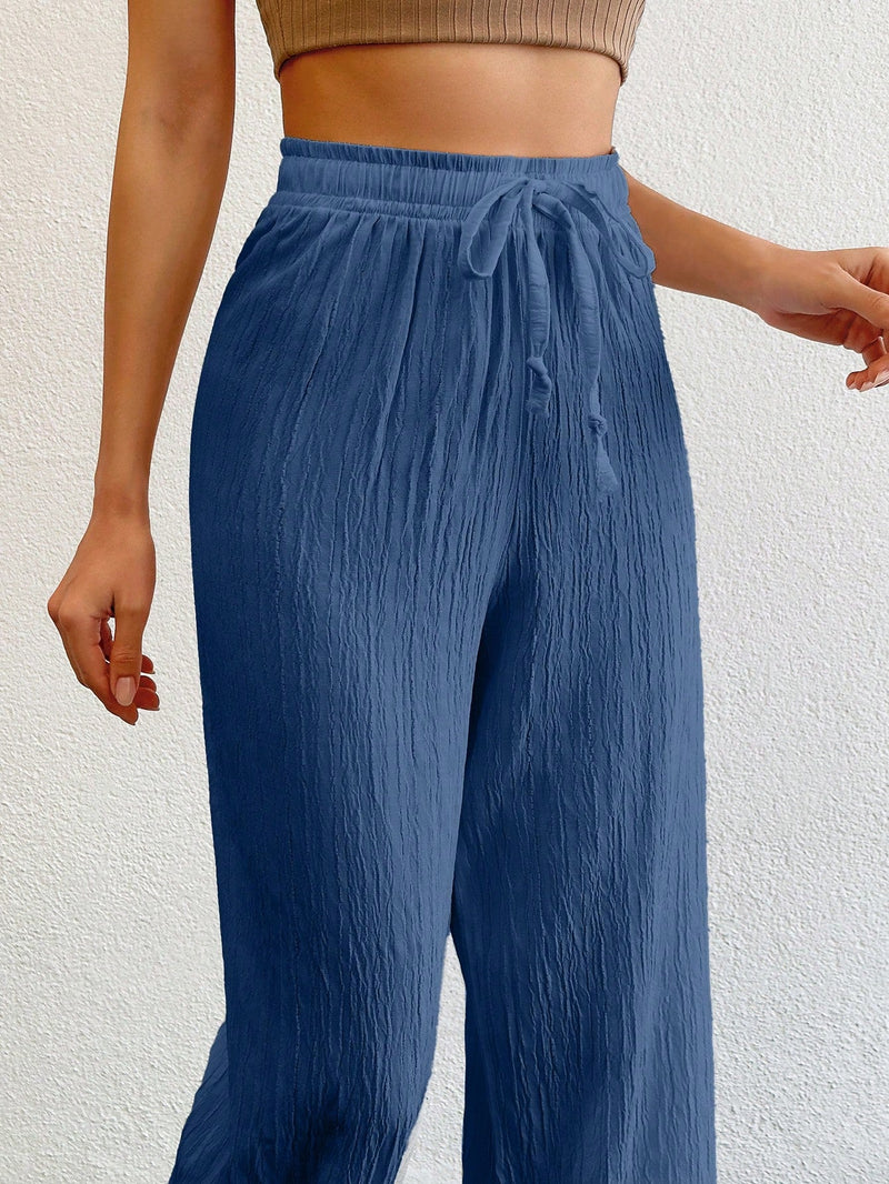 Tall pantalones largos de unicolor con cintura larga y cordon para mujeres altas