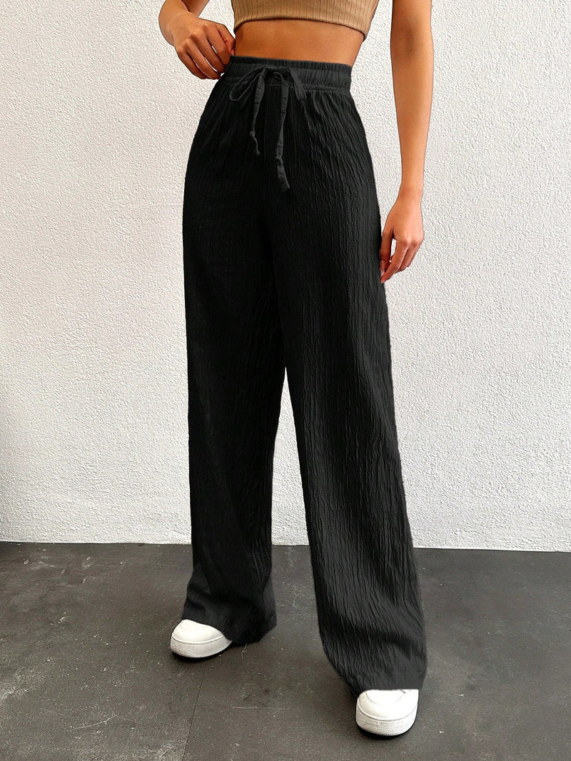 Tall pantalones largos de unicolor con cintura larga y cordon para mujeres altas