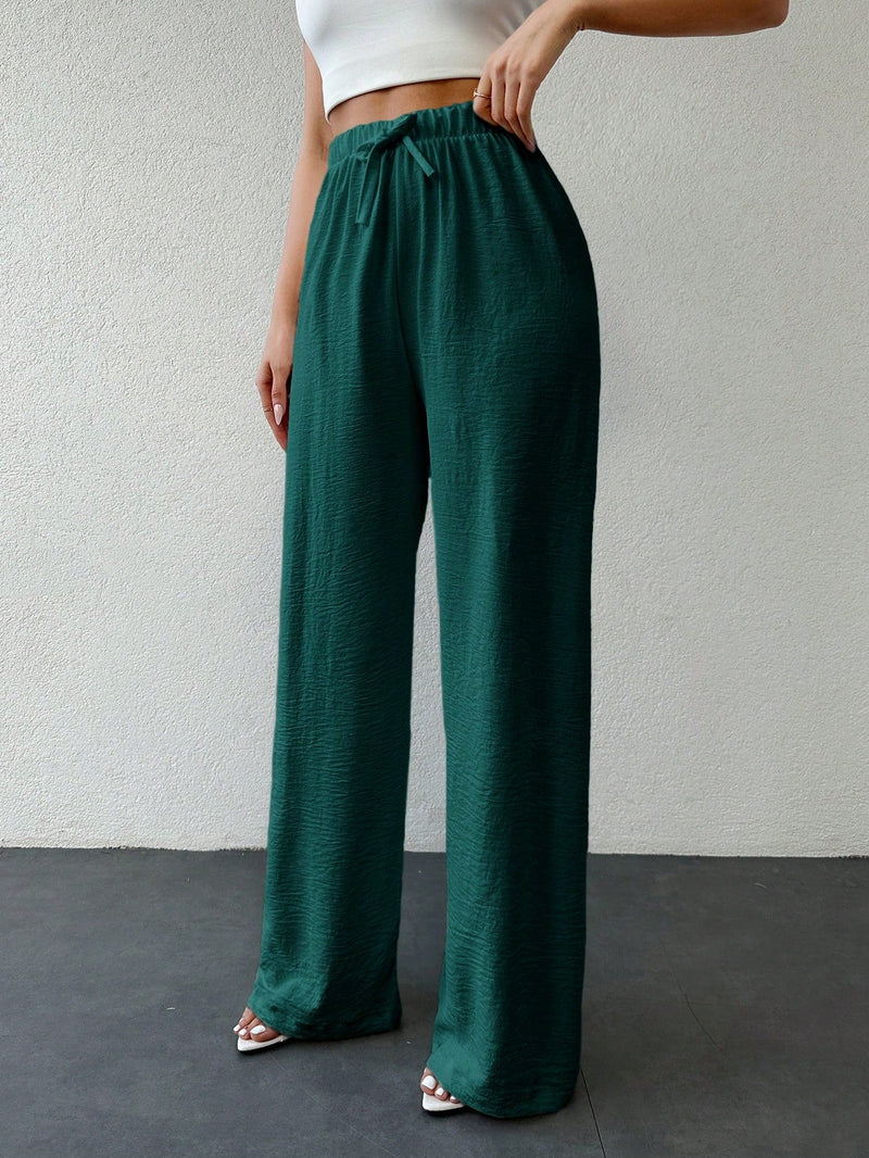 Tall pantalones de mujer casuales de talla alta con nudo y unicolor de algodon