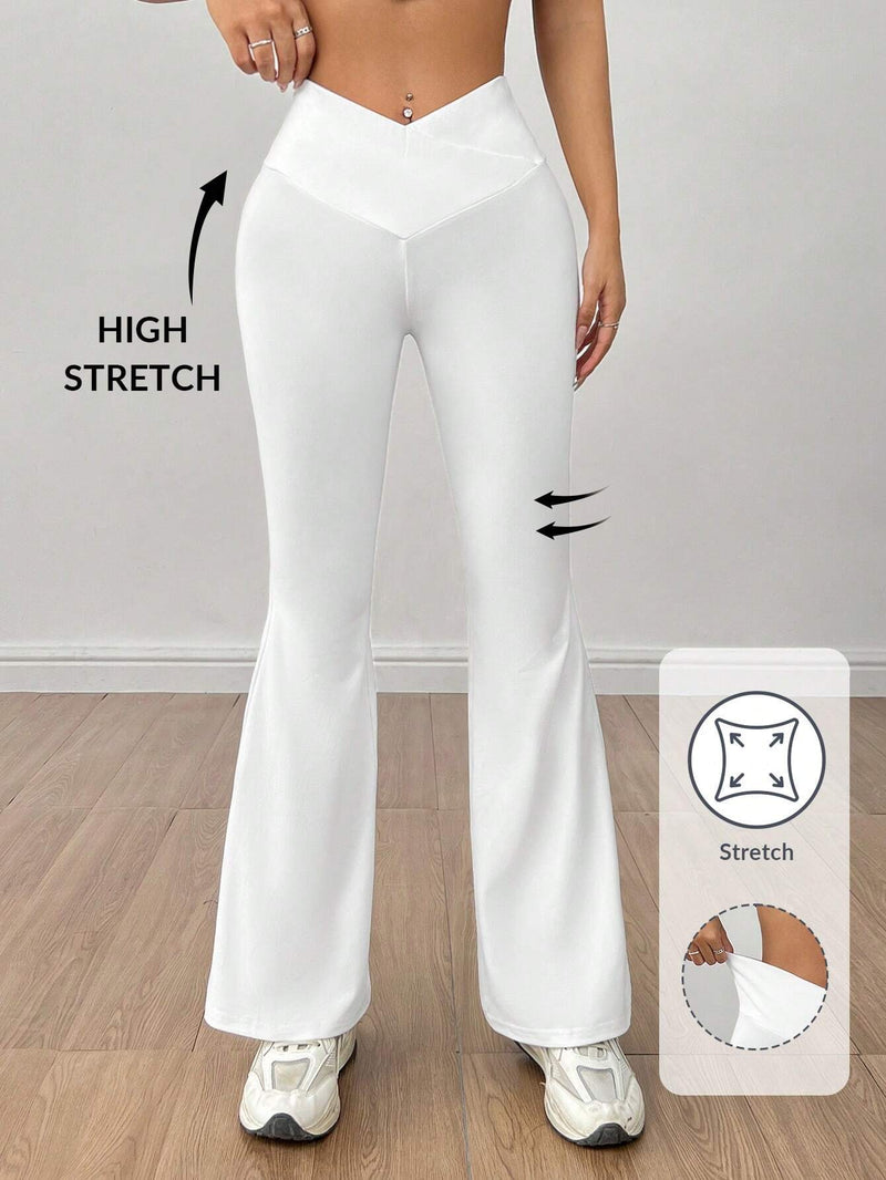 PETITE Pantalones blancos acampanados con cintura en forma de V y solapa de unicolor