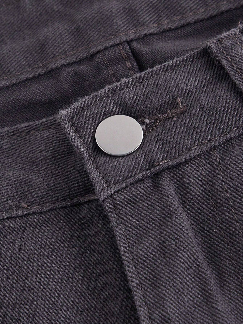 MOD Jeans casuales de mezclilla de ajuste holgado para mujer con bolsillos con parche y diseno de pierna ancha con dobladillo deshilachado