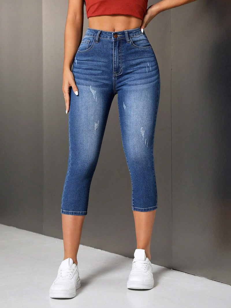 Tall Jeans ajustados casuales para mujer con siete puntos y bolsillos, perfectos para uso diario