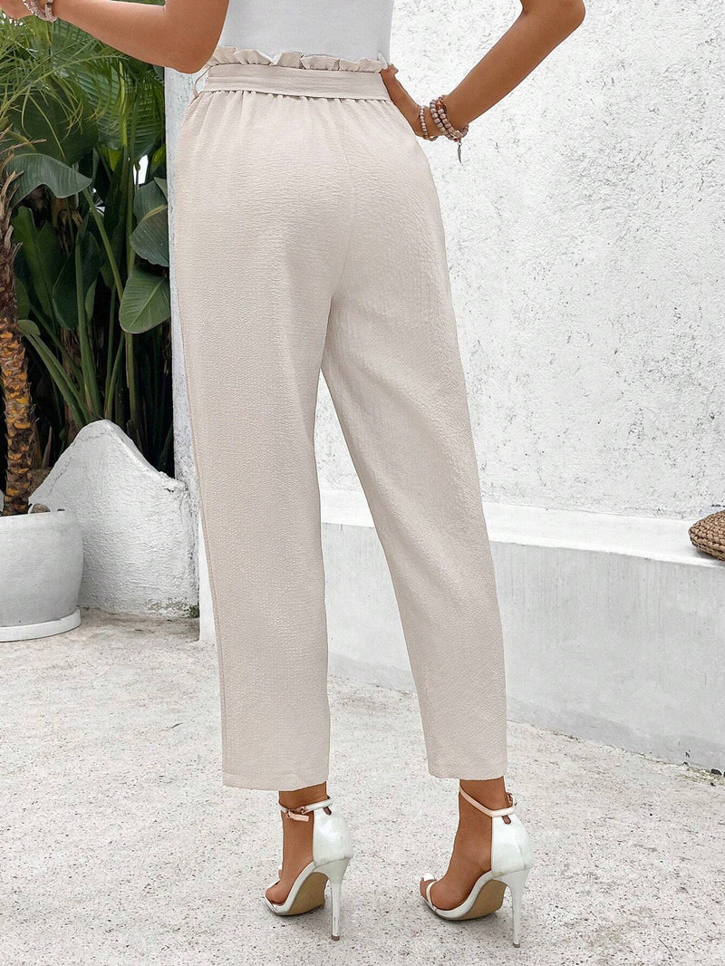 Frenchy Pantalones largos conicos con textura para mujer con lazo y nudo en tejido