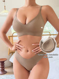 Conjunto de ropa interior sin costuras para mujeres de 2 piezas, Brasier con relleno ajustable y tangas comodas y transpirables