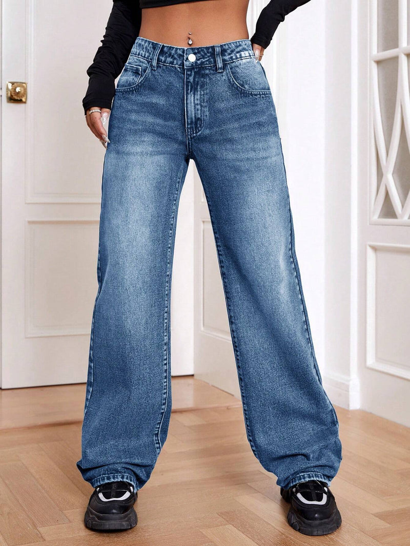 EZwear Jeans de pierna ancha para mujer con ajuste holgado y bolsillos