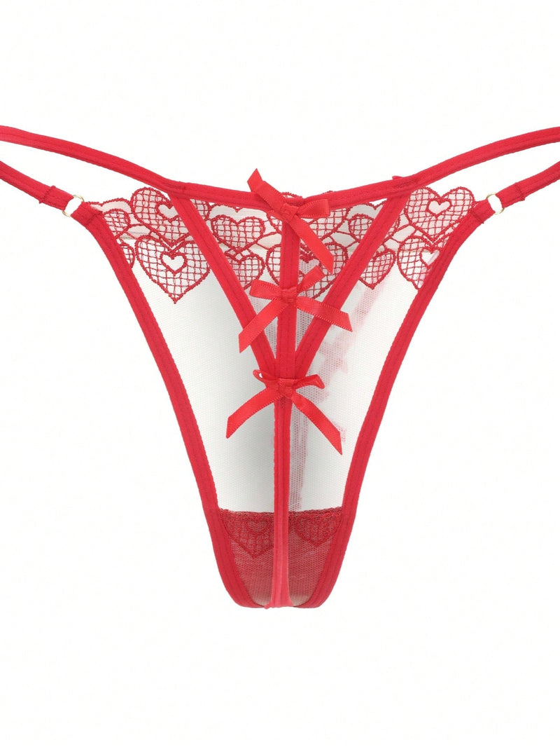 Ropa interior de tanga de encaje rojo para mujer sexy