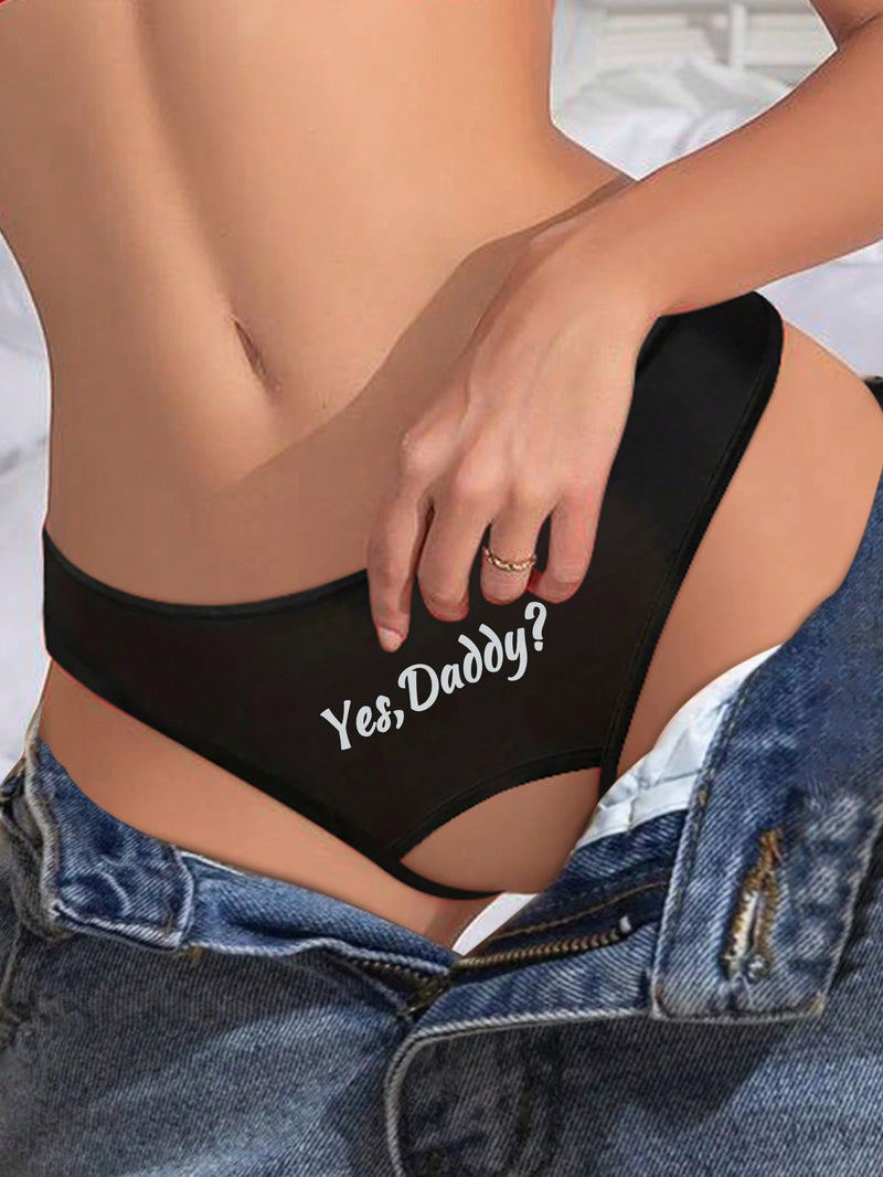 Sexy Tangas sin costuras para damas con estampado de letras blancas y entrepierna abierta