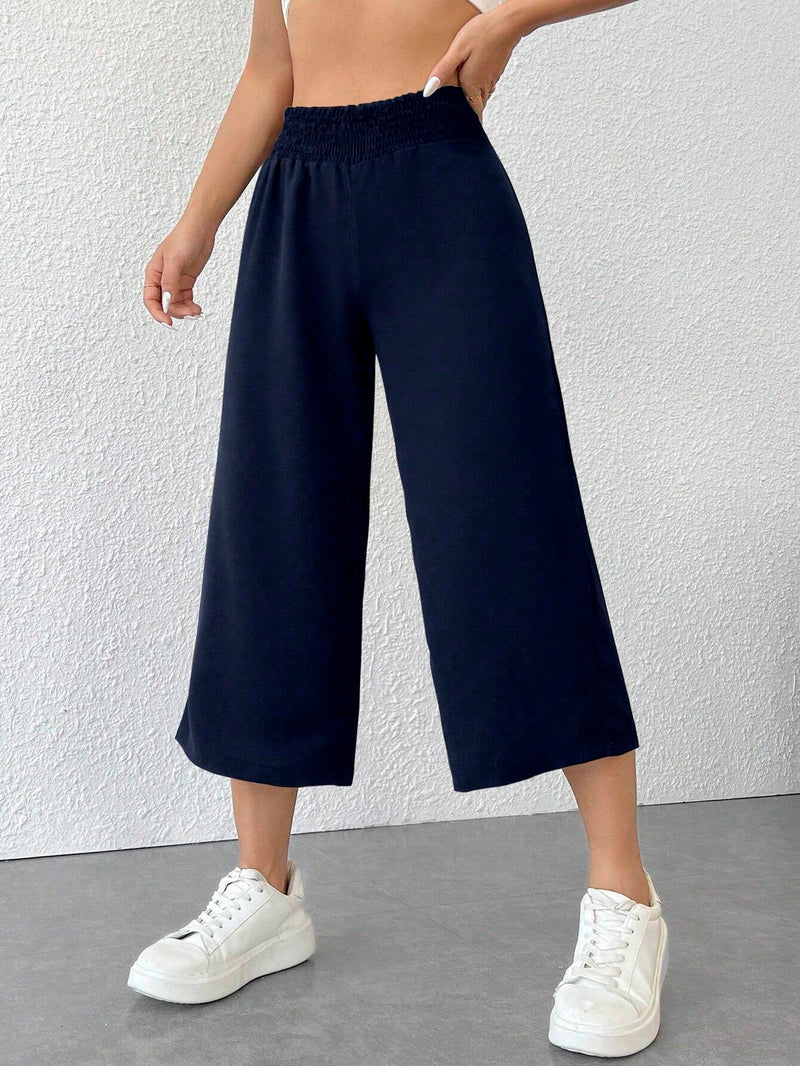 PETITE Pantalones capri anchos y sueltos de cintura alta y frente de corbata para mujer de unicolor