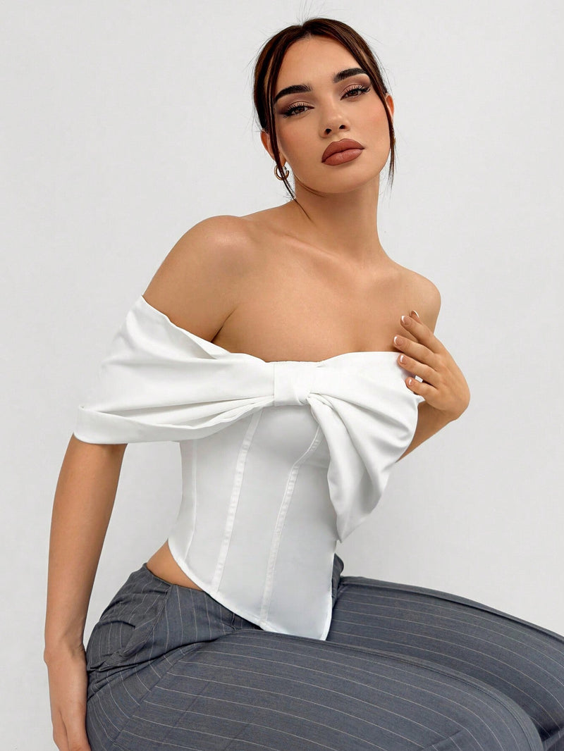 Aloruh Top blanco asimetrico elegante para fiesta de vacaciones de verano para mujeres con Enterizo sin tirantes y dobladillo puntiagudo de espina de pescado