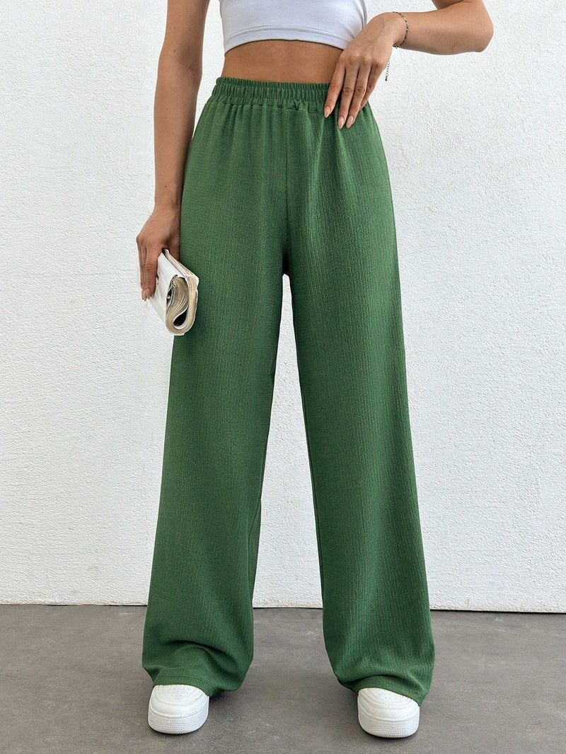 Tall pantalones rectos de talla alta con cintura elastica solida