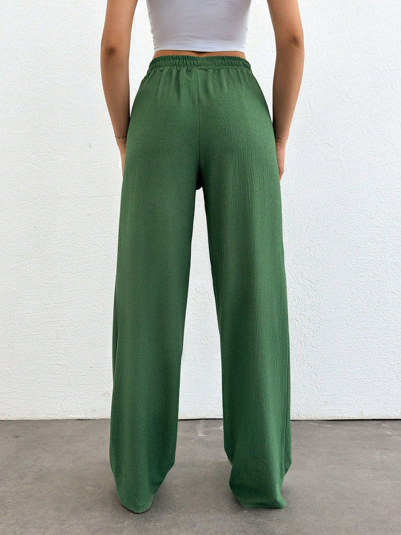 Tall pantalones rectos de talla alta con cintura elastica solida