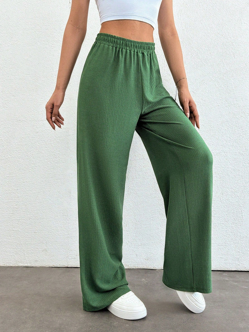 Tall pantalones rectos de talla alta con cintura elastica solida