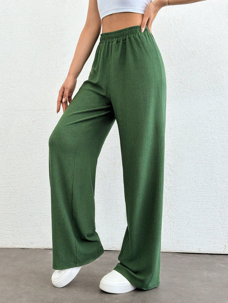 Tall pantalones rectos de talla alta con cintura elastica solida