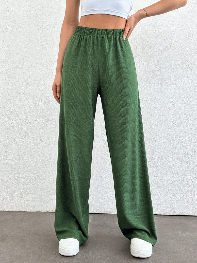 Tall pantalones rectos de talla alta con cintura elastica solida