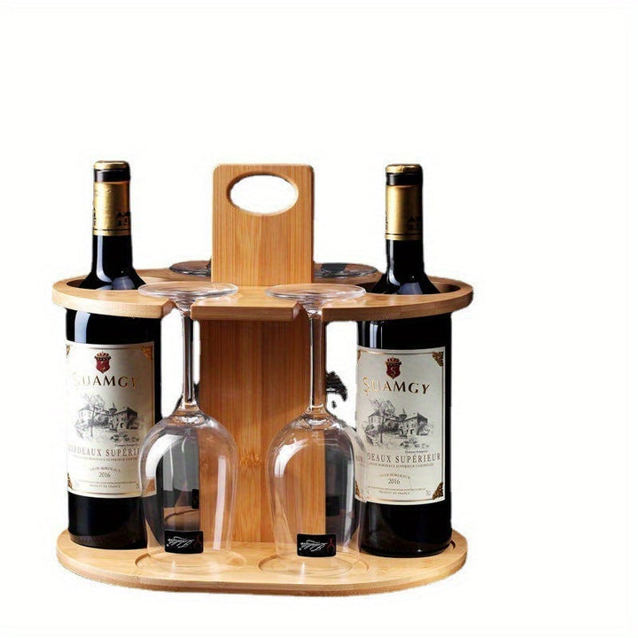 Elegante Estante de Vino de Bambú con Soporte de Vidrio de Pies Altos - Decoración Portátil para Exteriores y Cocina