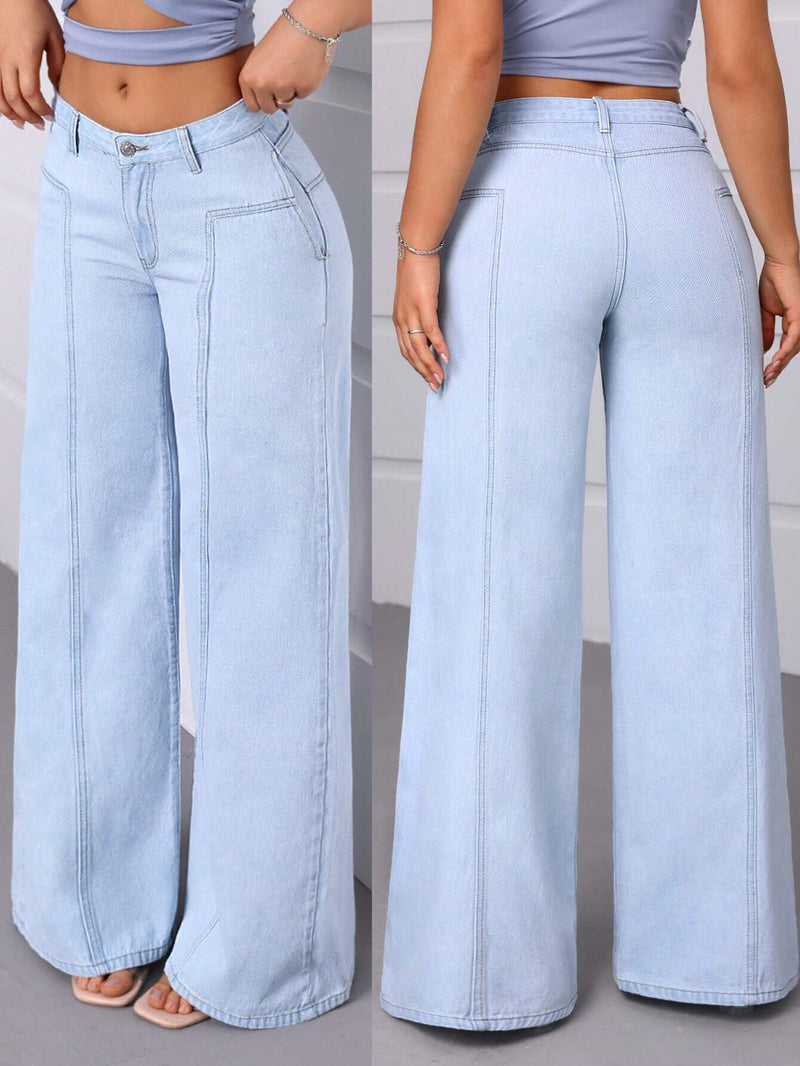 Essnce Pantalones Jeans de mujer de pierna ancha y corte holgado, ideal para el uso diario y ropa casual