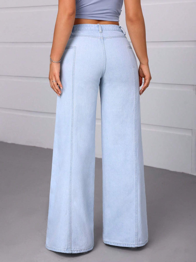 Essnce Pantalones Jeans de mujer de pierna ancha y corte holgado, ideal para el uso diario y ropa casual