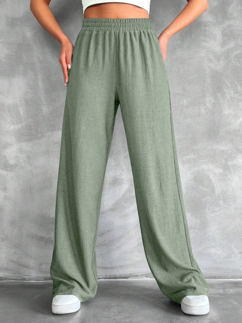 Tall pantalones rectos de talla alta con cintura elastica solida