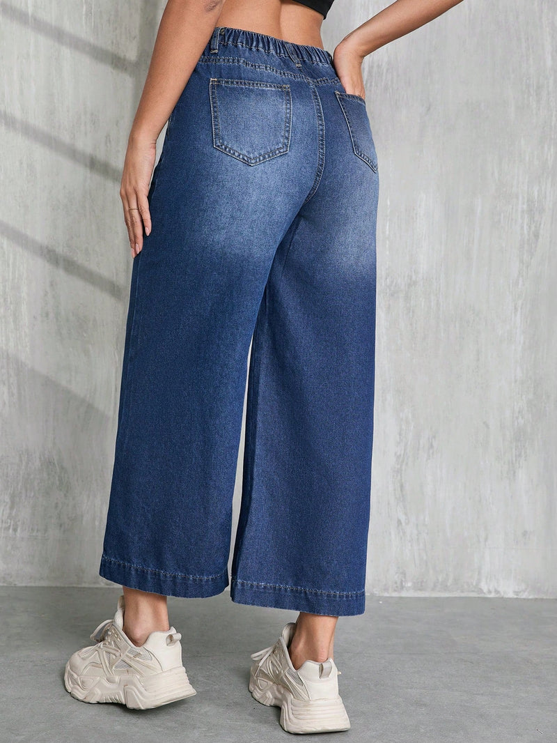 Tall Pantalones capri de mezclilla anchos, holgados y casuales para mujer, azules