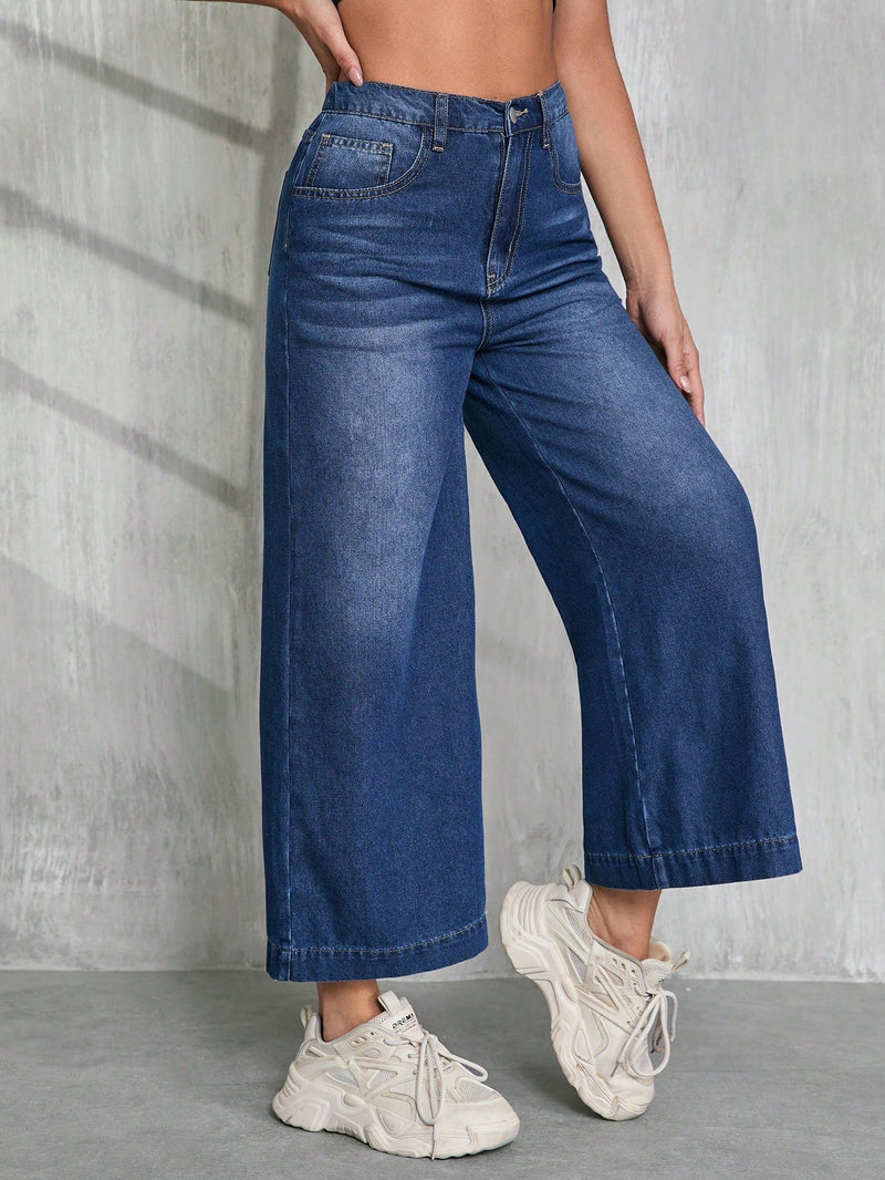 Tall Pantalones capri de mezclilla anchos, holgados y casuales para mujer, azules