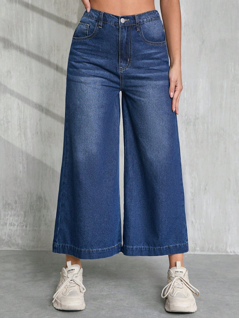 Tall Pantalones capri de mezclilla anchos, holgados y casuales para mujer, azules