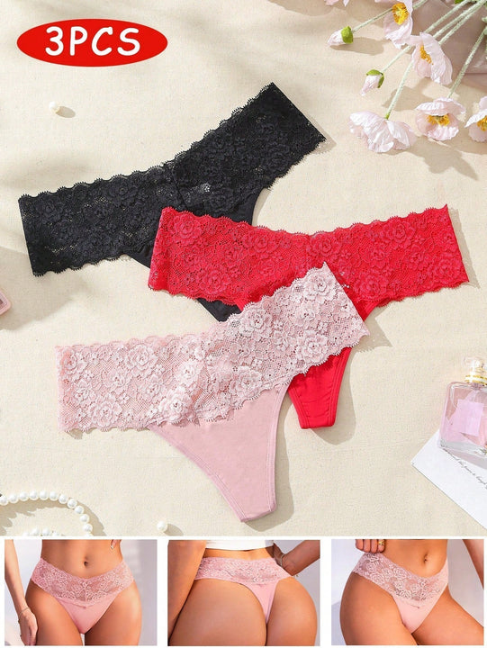 Underwear&sleepwear basics juego de 3 tangas sexis de encaje multicolores para mujer