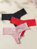 Underwear&sleepwear basics juego de 3 tangas sexis de encaje multicolores para mujer