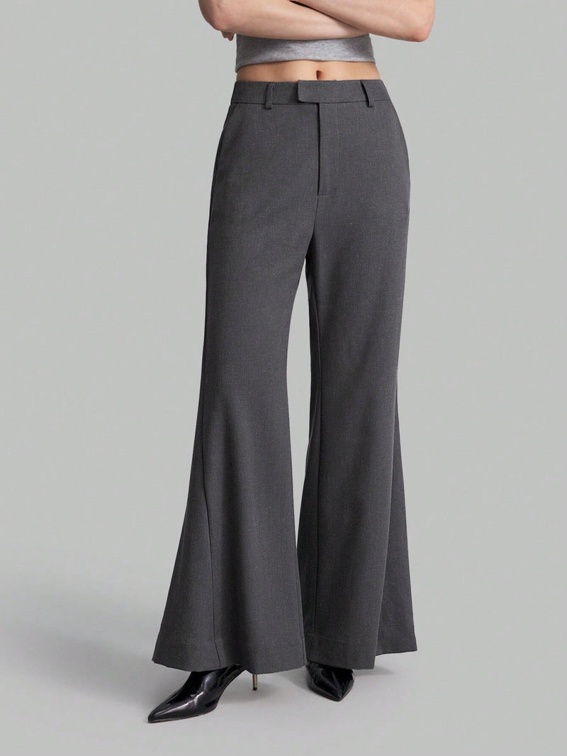 Ontre Pantalon largo versatil y elegante para mujeres con campana solida para el trabajo diario y para cualquier ocasion