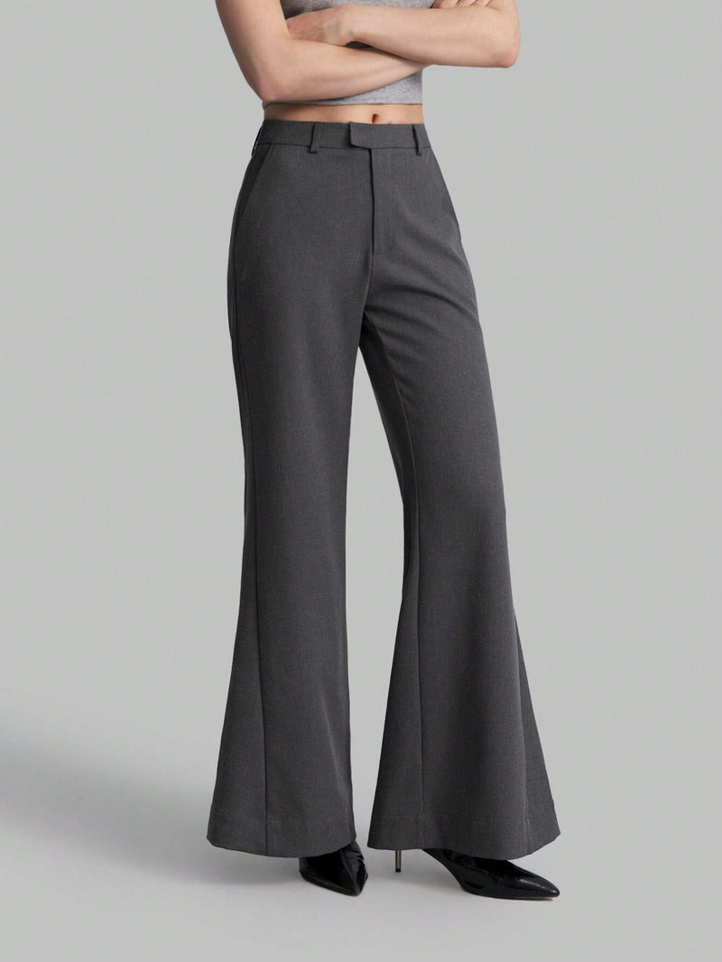 Ontre Pantalon largo versatil y elegante para mujeres con campana solida para el trabajo diario y para cualquier ocasion