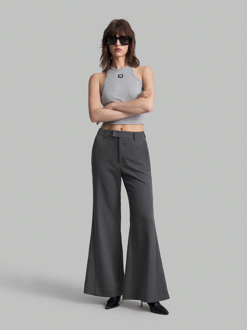 Ontre Pantalon largo versatil y elegante para mujeres con campana solida para el trabajo diario y para cualquier ocasion