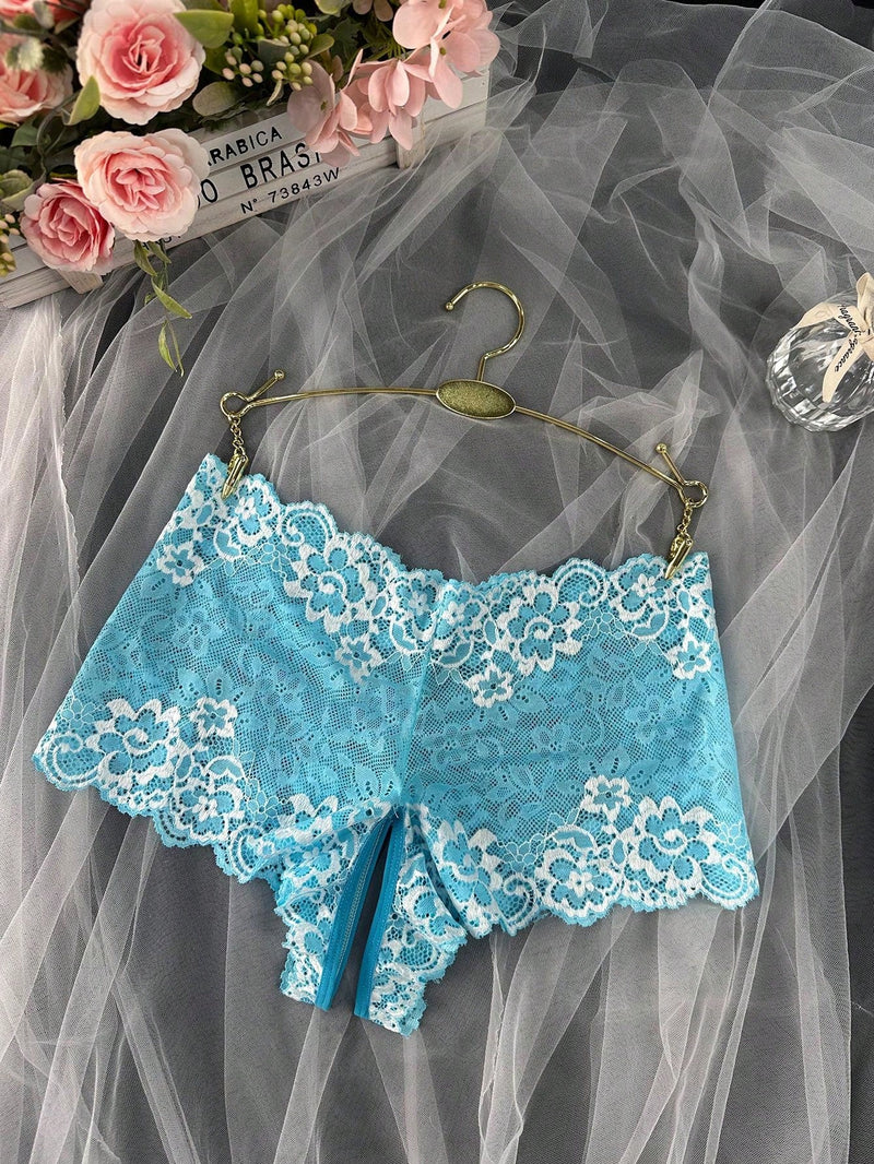 Panties sexys de encaje para mujer de una sola pieza con entrepierna abierta