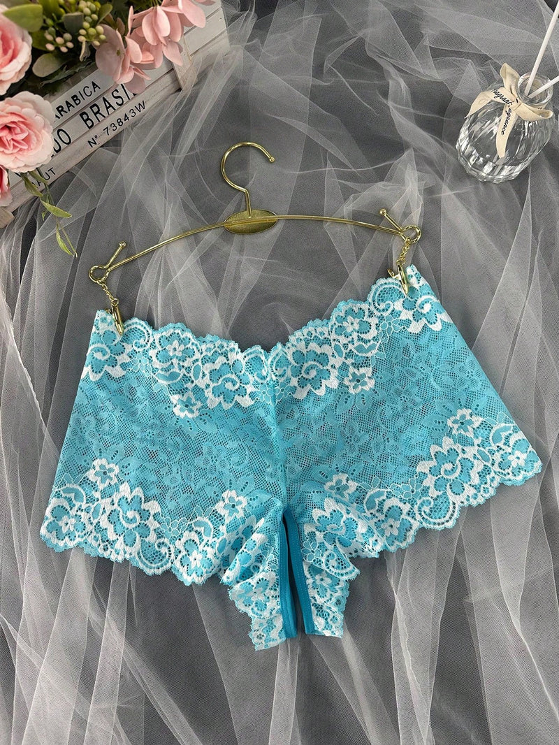 Panties sexys de encaje para mujer de una sola pieza con entrepierna abierta