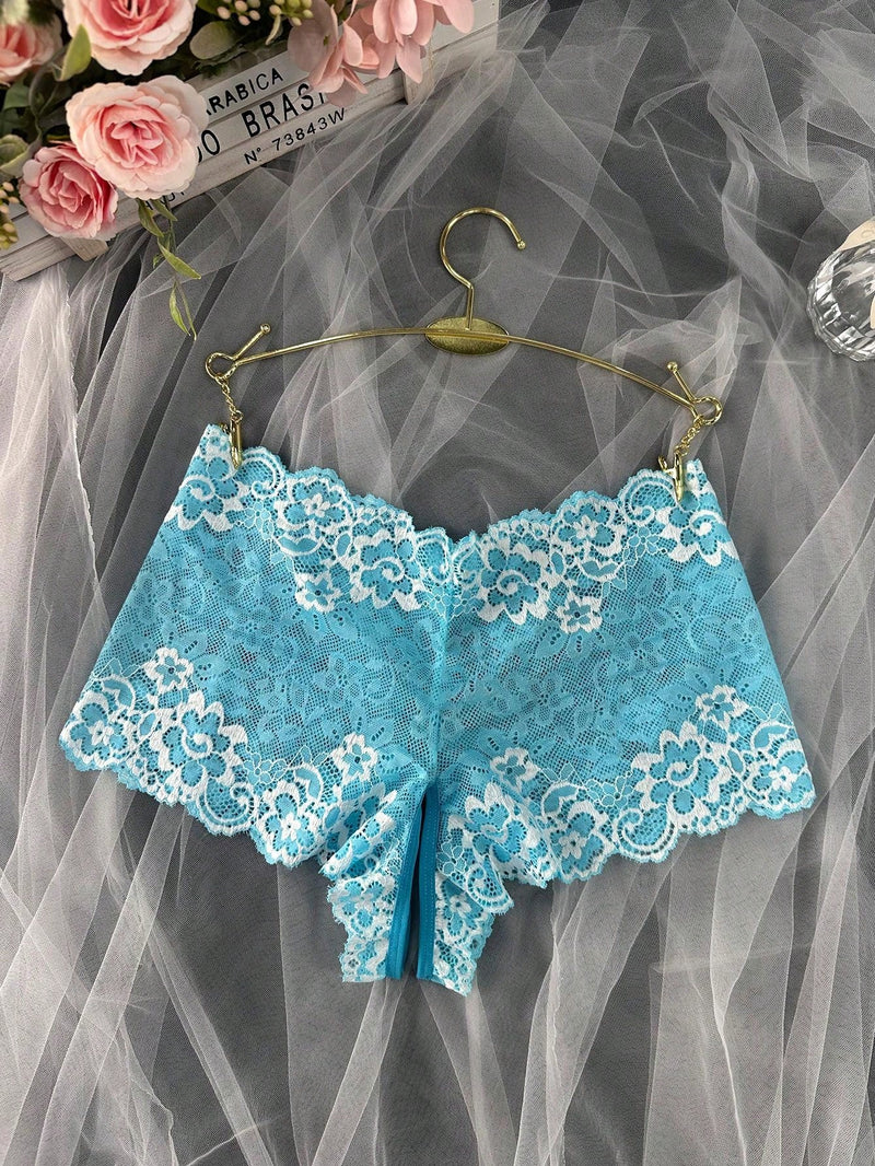 Panties sexys de encaje para mujer de una sola pieza con entrepierna abierta