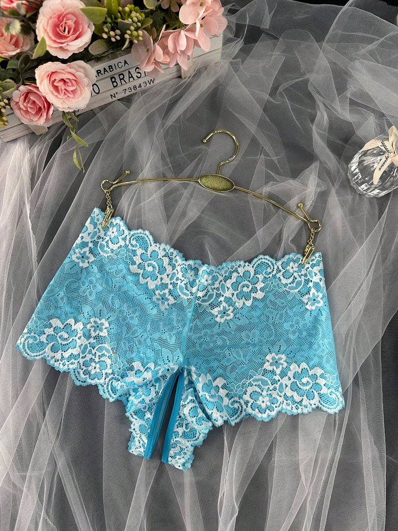 Panties sexys de encaje para mujer de una sola pieza con entrepierna abierta