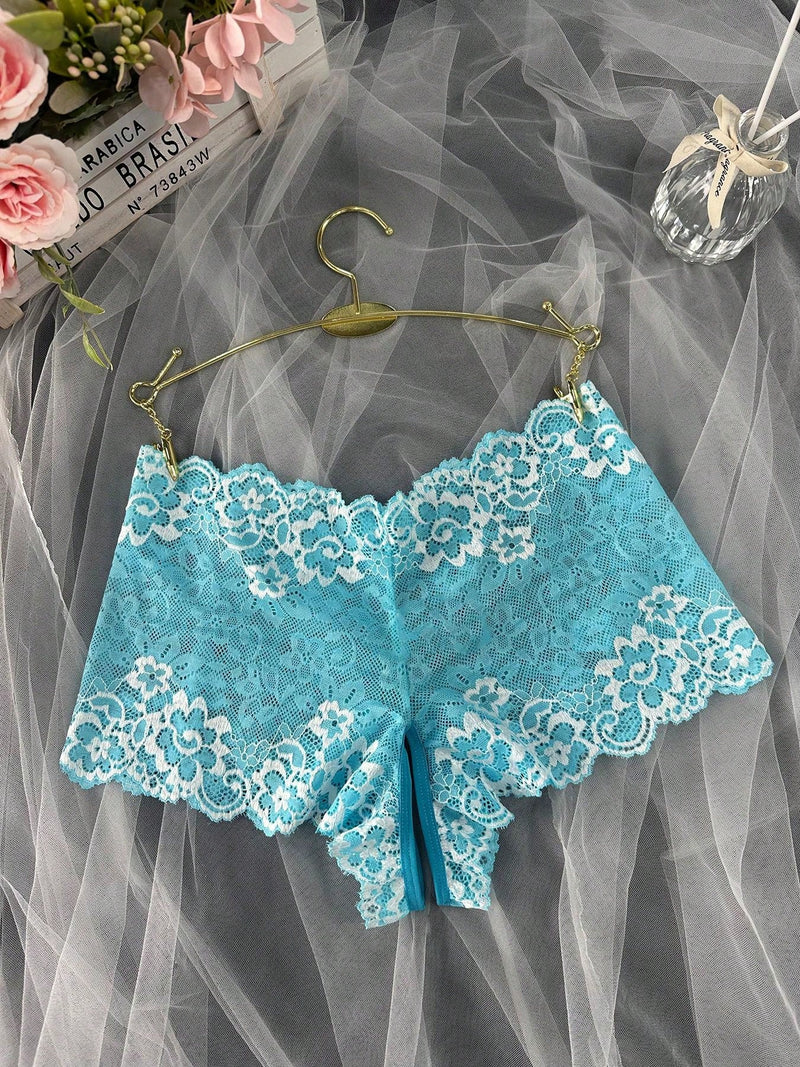 Panties sexys de encaje para mujer de una sola pieza con entrepierna abierta