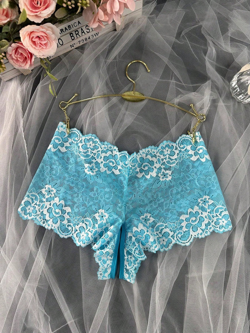 Panties sexys de encaje para mujer de una sola pieza con entrepierna abierta