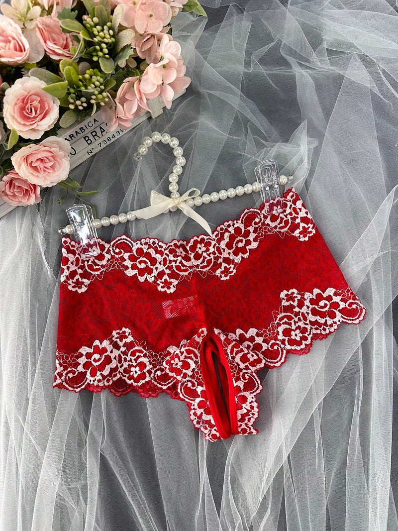 Panties de encaje de entrepierna abierta para mujeres sexys, pieza individual