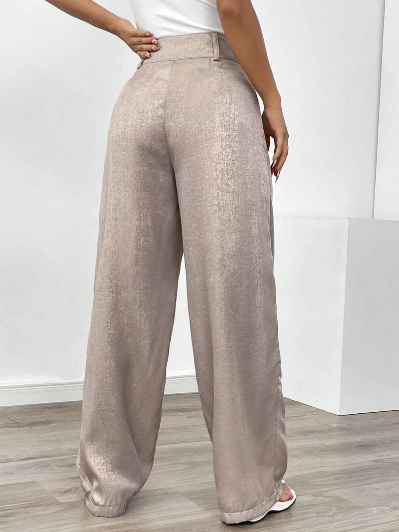 Prive Pantalones largos de moda para mujer, sueltos, rectos y de tamano grande, plegados y con unicolor metalico