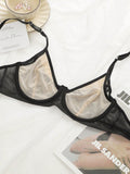 Conjunto de ropa interior de encaje negro para mujeres, Brasier ligero con soporte de aros con efecto push-up sexy y elegantes Tangas YS2450