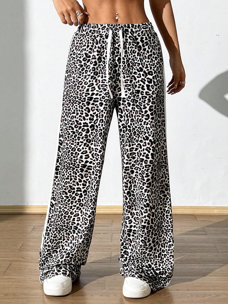 EZwear Pantalones informales de mujer con estampado de leopardo Y2K