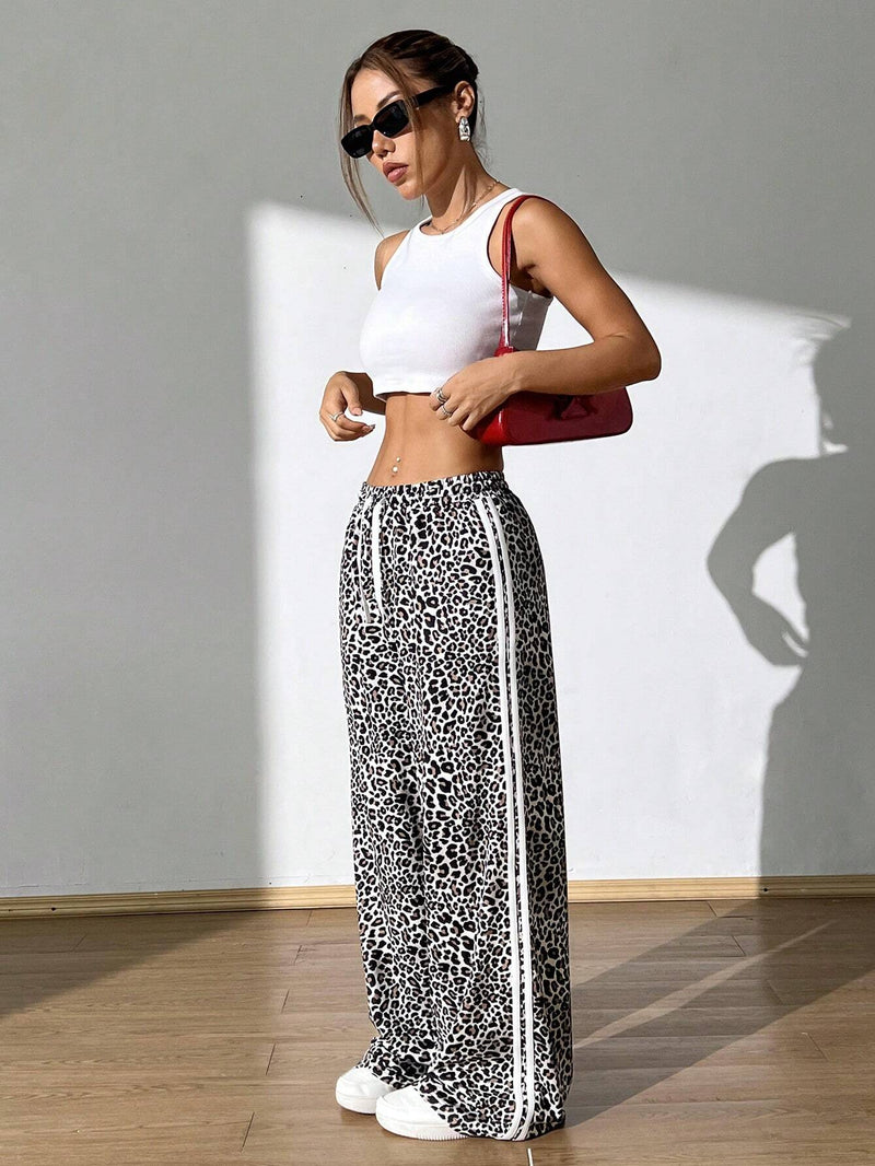 EZwear Pantalones informales de mujer con estampado de leopardo Y2K