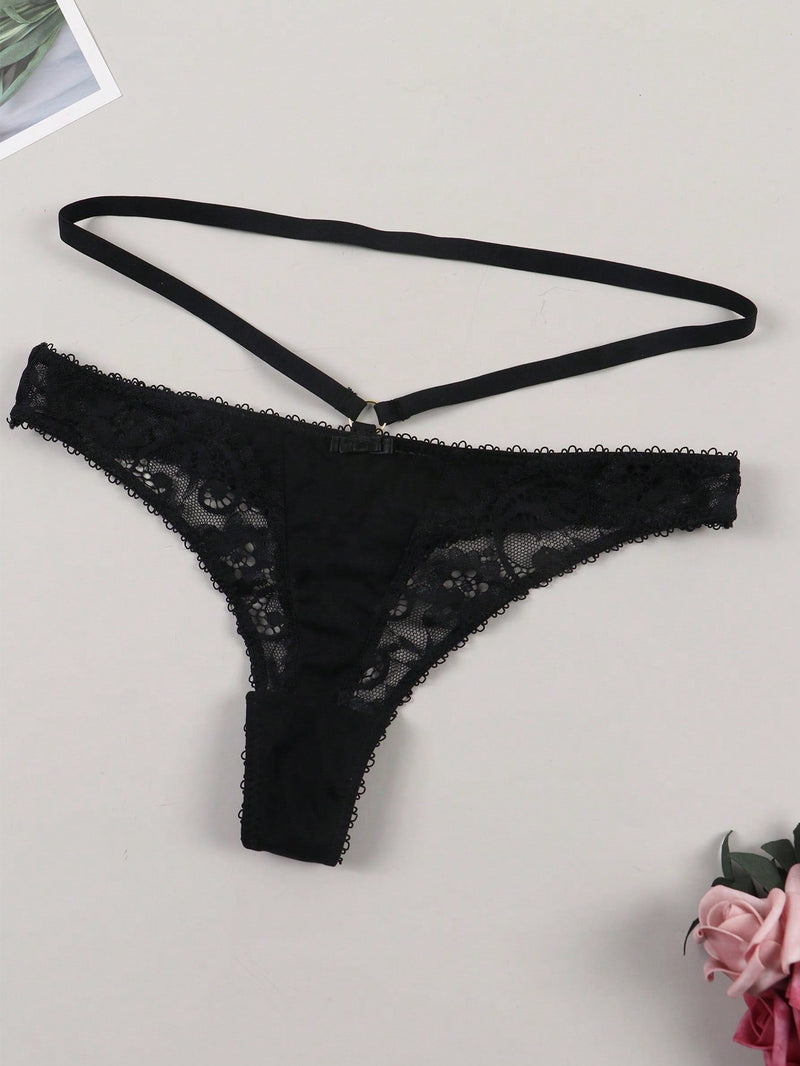 Tanga De Encaje Sexy Para Mujer Con Borde Floral Transparente Y Cinturon, Unicas Y De Moda Para Usar Diariamente