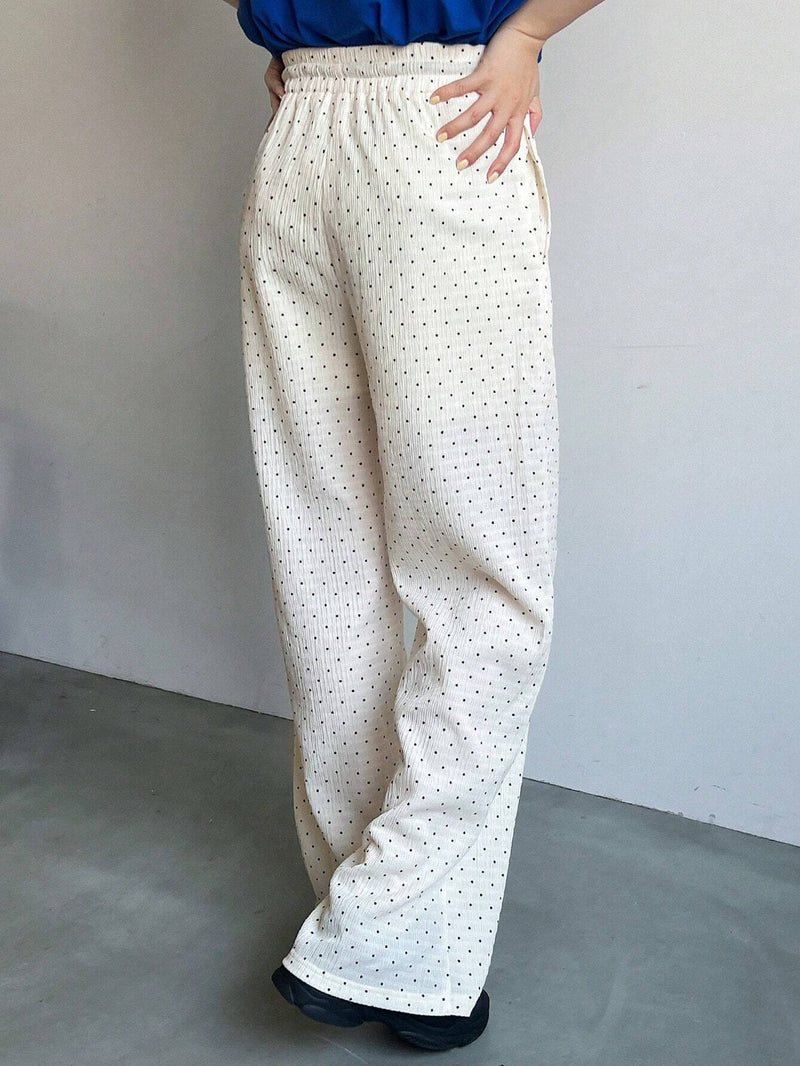 FRIFUL Pantalones anchos casuales para mujer de piernas sueltas con cintura con cordon y estampado de lunares